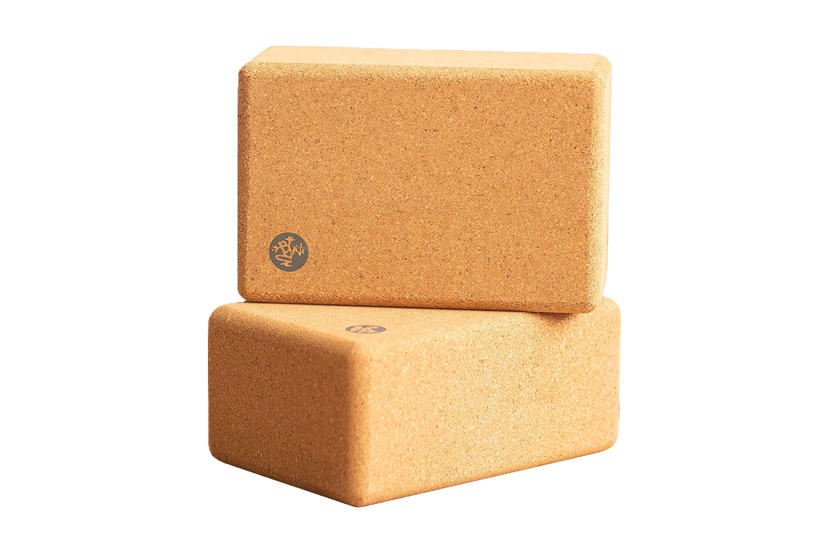 Two cork grain yoga blocks.