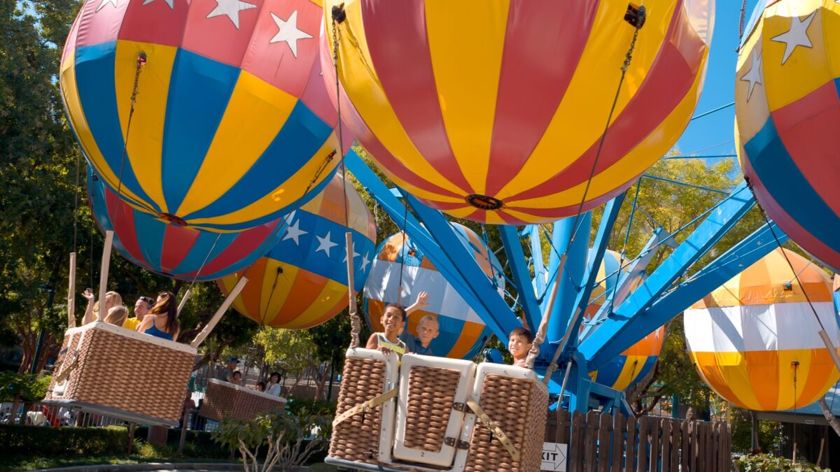 Kids wave from hot air balloon ride at Gilroy Gardens