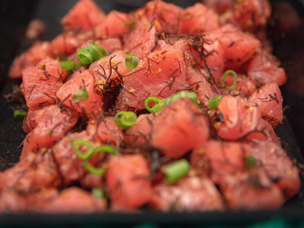 closeup of tuna poke lunch from Gilligans poke shop in San Rafael