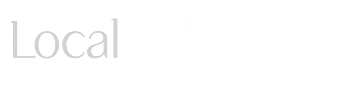 The image is a logo for "Local Getaways California." The text is stylized, with the words "Local" and "Getaways" in larger font and "California" in smaller font beneath on the right. The text is presented in white against a transparent background.