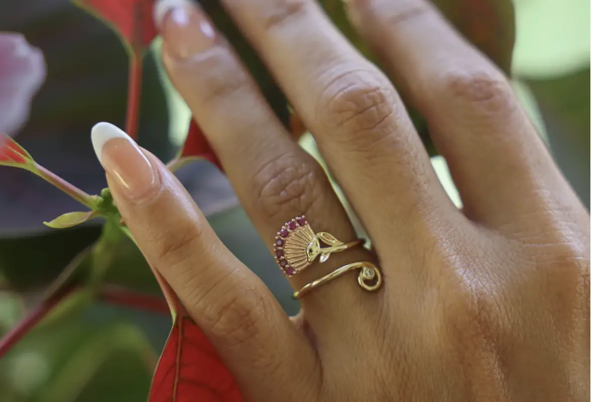 A hand adorned with a ring showcases one of the perfect Valentines Day gifts from Hawai'i.