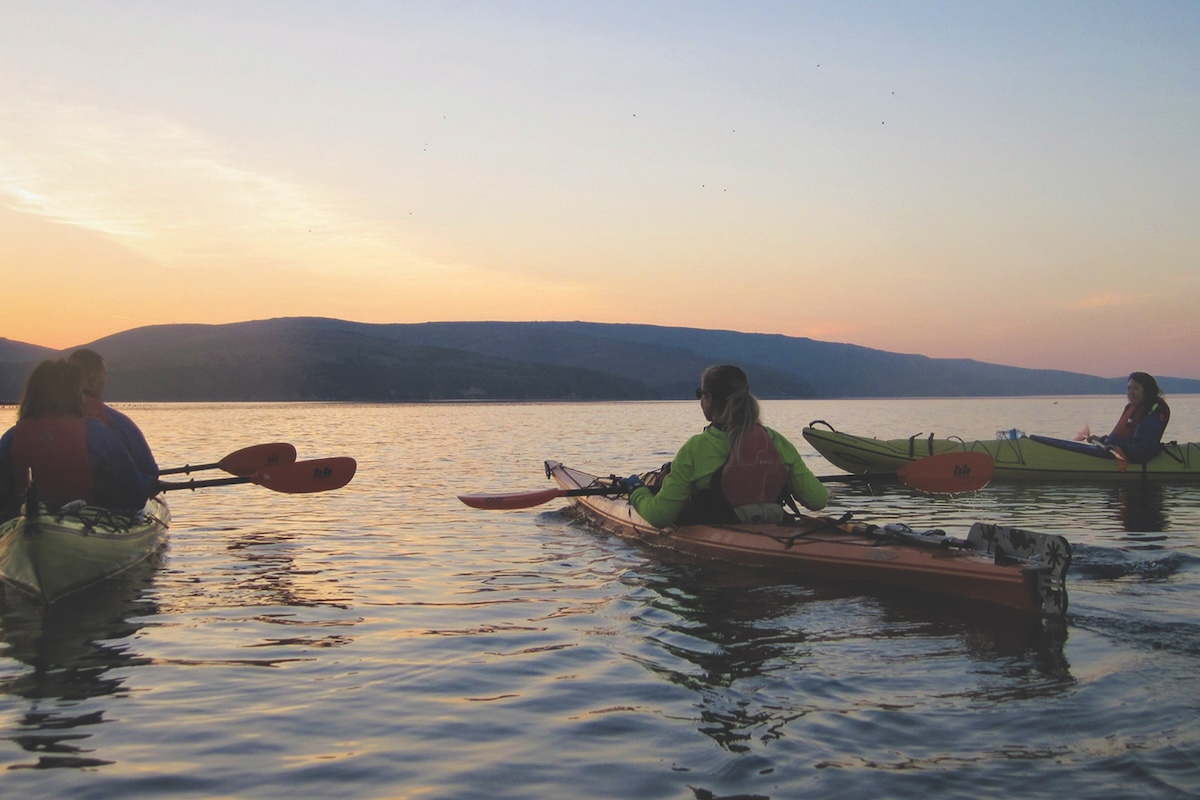 Group of kayakers on a lake