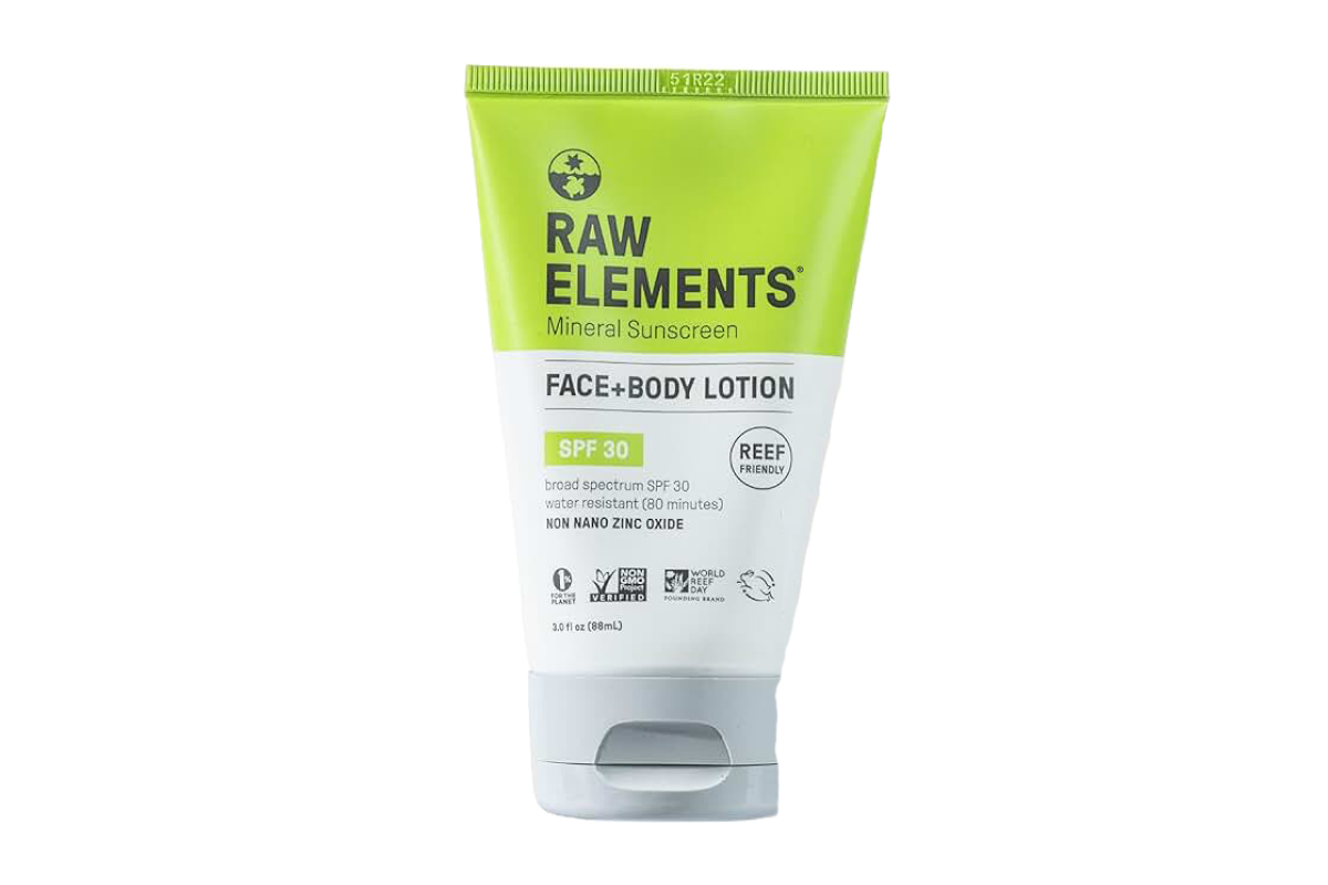 A lime green and white sunscreen tube.