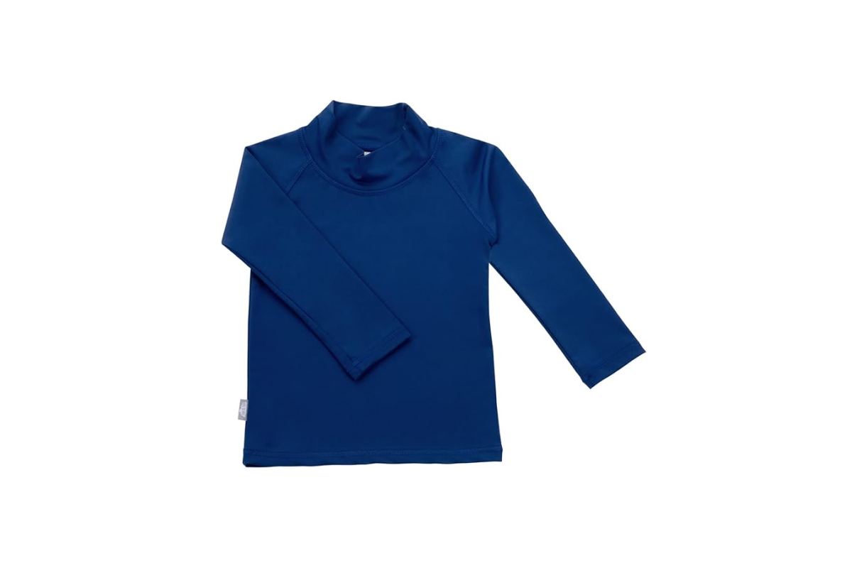 Long sleeve, navy blue t-shirt.