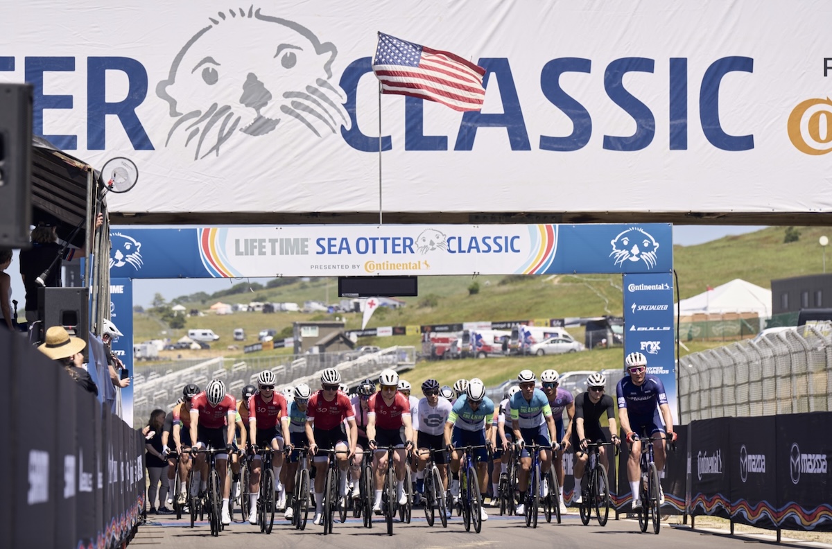 Bikers taking off from the starting point of the Sea Otter Classic race.