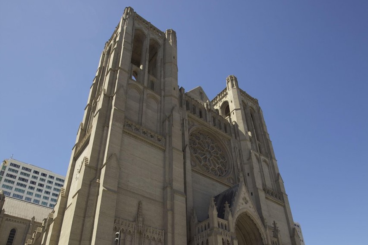Looking up at the impressive Grace Cathedral. Photo by San Francisco Travel Association.