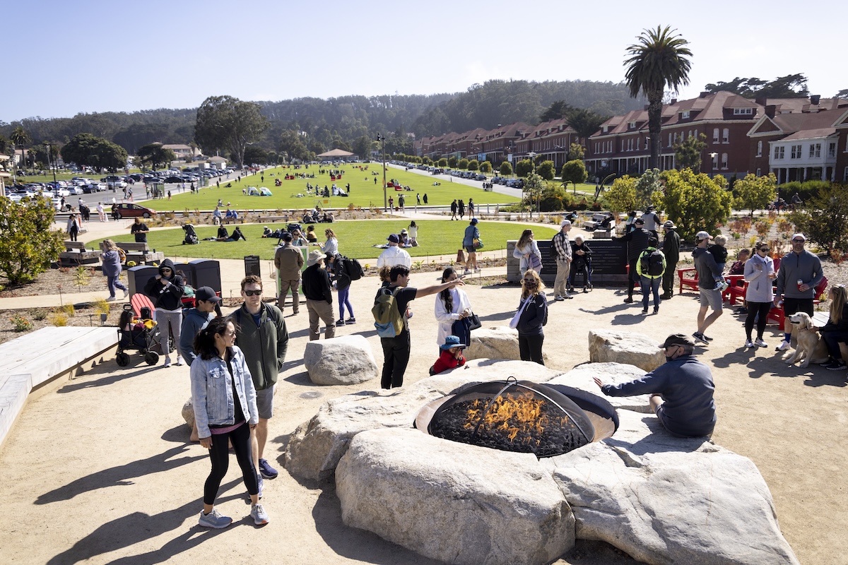 Crowd of people at Presidio Tunnel Tops Park in San Francisco